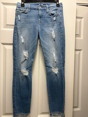 7 for All mankind Women's Light Blue Ripped Skinny Jeans